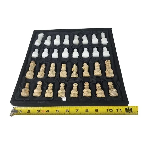 Marble Chess Pieces Only with Storage Tray Coral & White Handmade Gift New - Picture 7 of 8